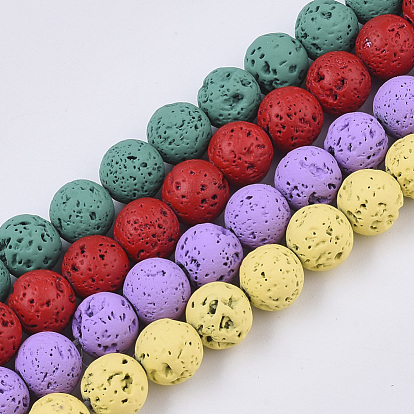 Spray Painted Natural Lava Rock Beads Strands, Round