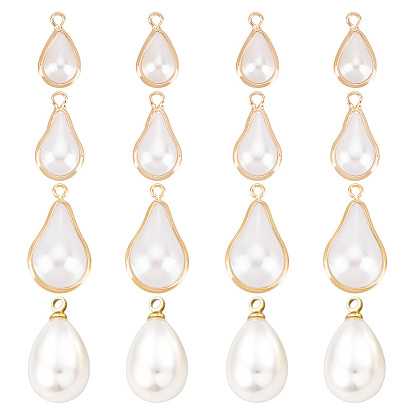 16шт 4 стиль АБС пластик имитация жемчуга подвески, с латунной фурнитурой , реальный 18 k позолоченный, разнообразные