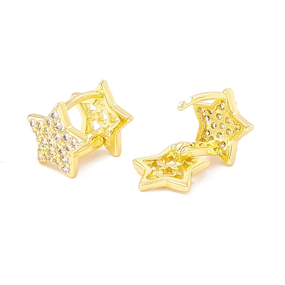 Boucles d'oreilles créoles réversibles à charnière étoile en zircone cubique transparente, bijoux en laiton de placage de rack pour les femmes, sans cadmium et sans plomb