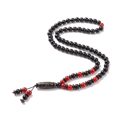 Buddhist Necklace, Natural Agate Oval Pendant Necklace, Natural Wood & Red Agate Carnelian Beads Jewelry for Women