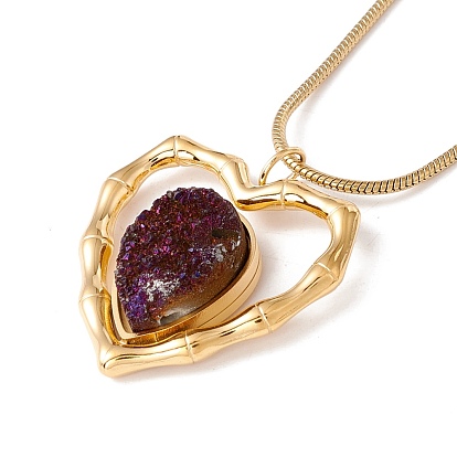 Collier pendentif cœur en quartz naturel avec 304 chaîne serpent en acier inoxydable, bijoux de pierres précieuses druzy pour femmes, or