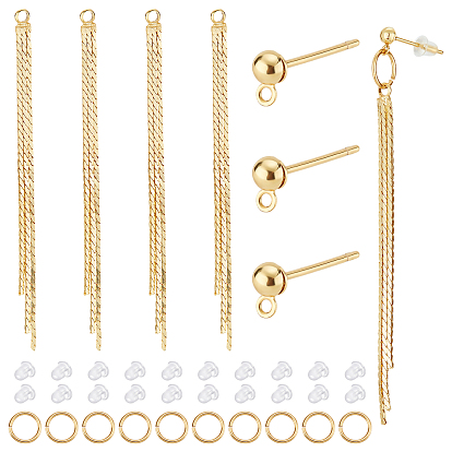 Tassel Pendant Earrings DIY Making Kits, Including 10Pcs Brass Stud Earring Findings, 10Pcs Brass Jump Rings, 10Pcs Brass Big Pendants, 20Pcs Plastic Ear Nuts