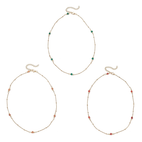 3 шт. 3 цвета 304 Женские ожерелья-спутнички из нержавеющей стали, с бусинами-рондель из натурального окрашенного малайзийского нефрита