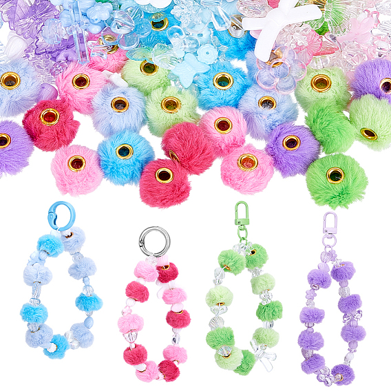 Наборы для изготовления браслетов своими руками, включая европейские бусины из искусственной кроличьей и норковой шерсти, акриловые бусины и эластичный шнур