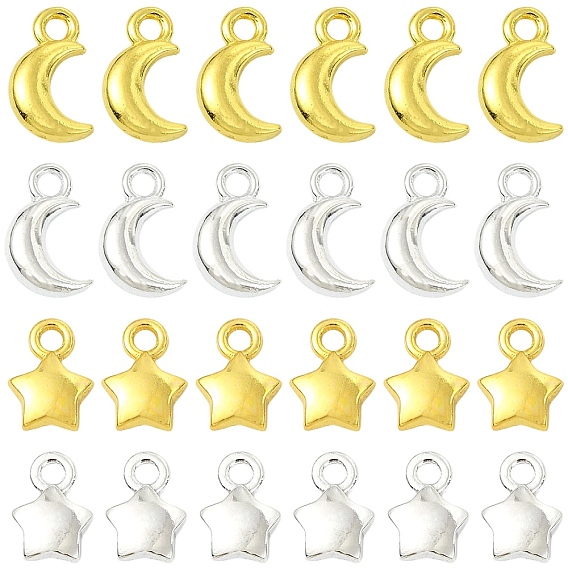120Pcs 4 Styles Alloy Pendants, Moon & Star Charms