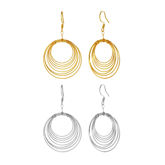 Multi-Layer Circle Wire Oval Brass Dangle Earrings