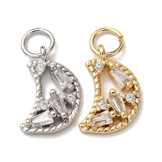 Латунные подвески из прозрачного кубического циркония, Луна прелести, с целью перехода в кольце, стойки покрытие, долговечный, без свинца и без кадмия