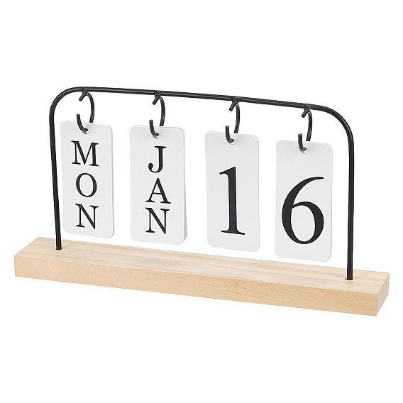 Iron Desktop Calendar Holder Rack, Binder Ring Calendar Bracket with Wooden Base, Flip Calendar Support, Rectangle