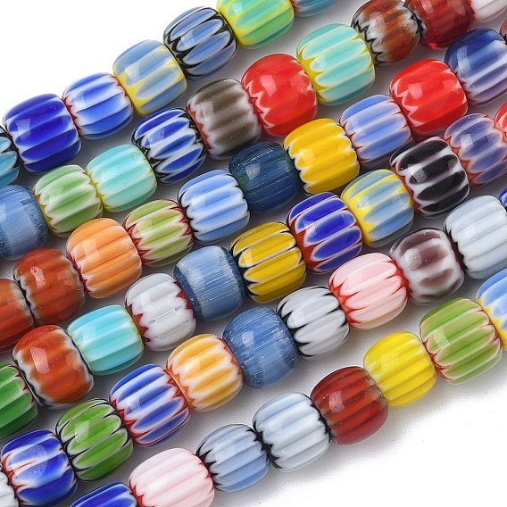 Perles de verre millefiori artisanales en forme de chevron, baril