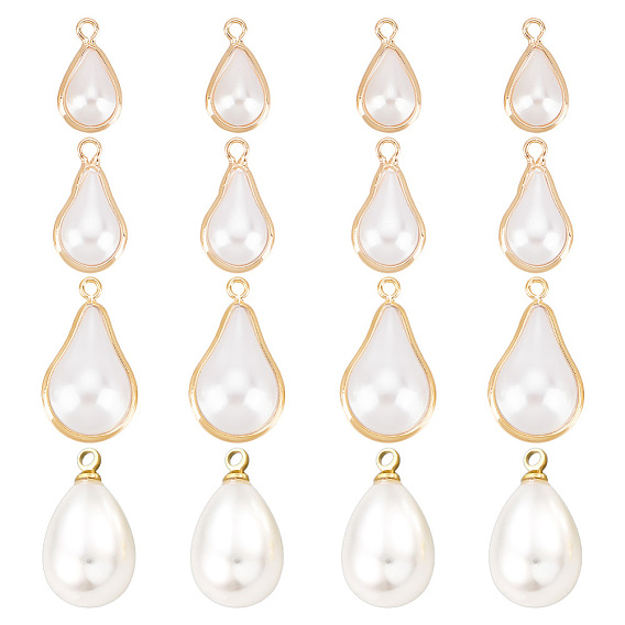 16шт 4 стиль АБС пластик имитация жемчуга подвески, с латунной фурнитурой , реальный 18 k позолоченный, разнообразные