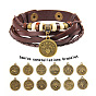 12 bracelets de constellation, cordon en cuir avec les accessoires en laiton, plat rond