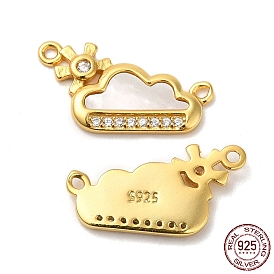 925 Sterling Silver Micro Pave Cubic Zirconia Pendants, Cloud & Sun Charm, with Shell & 925 Stamp