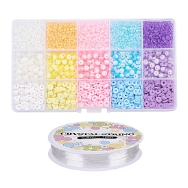 Transparent Stripe Resin Beads, Glass Seed Beads, Polymer Clay Beads, with Elastic Crystal Thread