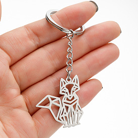 201 Stainless Steel Hollow Fox Pendant Keychain, for Car Backpack Pendant Gift