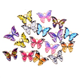 Alloy Enamel Pendants, Butterfly Charms, Light Gold