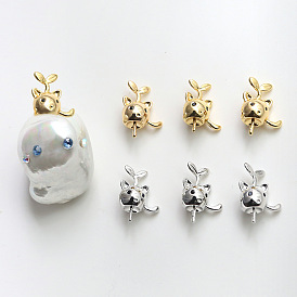 Cat Shaped Brass Peg Bails Pin Charms, for Half Hole Pearl Making, Random with or without Thread