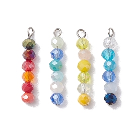 4Pcs 4 Colors Glass Pendants, with 304 Stainless Steel Loops, Round