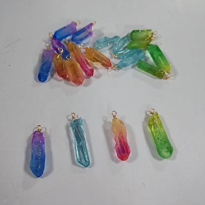 20Pcs 4 Styles Natural Dyed Quartz Pendants, with Copper Wire, Golden