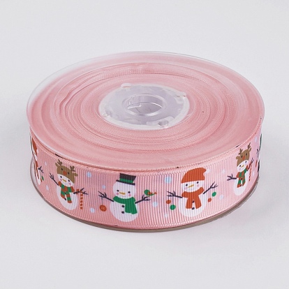 Polyester Printed Grosgrain Ribbons, Christmas Theme, Snowman