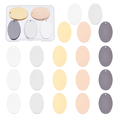 30Pcs 5 Colors Brass Pendants, Mirror Polished Finish Stamping Blank Tag, Oval