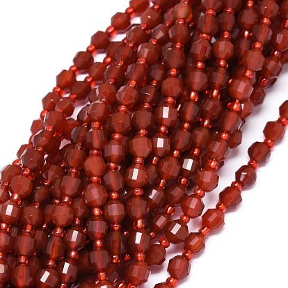 Natural Carnelian Beads Strands, with Seed Beads, Faceted, Bicone, Double Terminated Point Prism Beads
