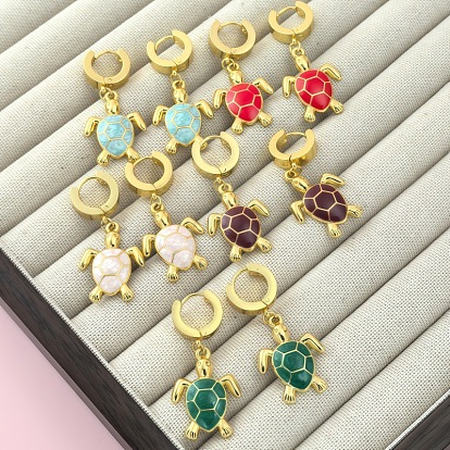 201 обруч серьги из нержавеющей стали эмаль, черепаха, золотые