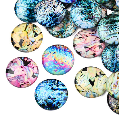 Glass Cabochons, Half Round/Dome with Shell Pattern