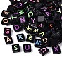Opaque Acrylic Enamel Beads, 2-Hole Beads, Square with Mixed Shapes Pattern