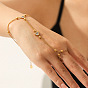 304 Stainless Steel Pave Clear Cubic Zirconia Heart Link Ring Bracelets for Women
