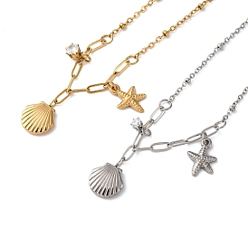 Ожерелья с подвесками в форме ракушки и морской звезды из нержавеющей стали со стразами для женщин