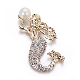 Латунные кабошоны, с оболочкой жемчуг и горный хрусталь, форма русалки