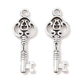 Tibetan Style Alloy Skeleton Key Pendants, Cadmium Free & Lead Free, 28.3x10x2.5mm, Hole: 2mm, about 454pcs/500g