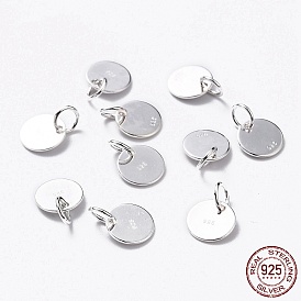 925 Sterling Silver Pendants, Flat Round Charms, with 925 Stamp