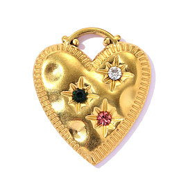 Кованые 304 подвески из нержавеющей стали со стразами, сердце со звездным шармом, ионное покрытие (ip), долговечный