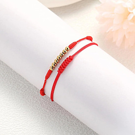 2шт. 2 стили плетеных браслетов из круглых латунных бусин, плетеные браслеты из полиэфирного шнура для женщин