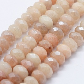 Electroplated Natural Imitation Sunstone Gemstone Beads Strands, Rondelle, Faceted