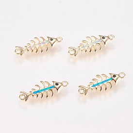 Brass Links Connectors, with Synthetic Opal and Rhinestone, Fishbone