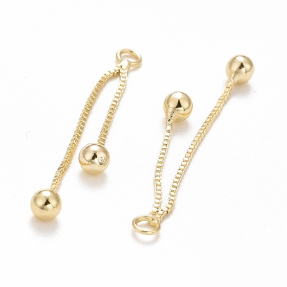 Rack Plating Brass Tassel Pendants, with Double Ball, Cadmium Free & Lead Free, Long-Lasting Plated