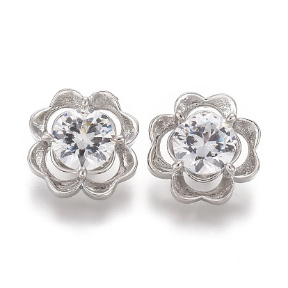 Пуговицы на хвостовике из латуни с микропейвом и прозрачным кубическим цирконием, цветок