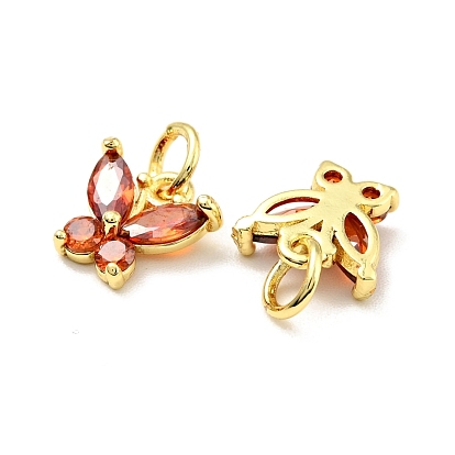 Rack Plating Brass Inlaid Cubic Zirconia Charms, with Jump Rings, Cadmium Free & Lead Free, Golden, Butterfly