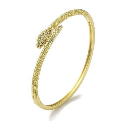 Brass Pave Clear & Green Cubic Zirconia Snake Hinged Bangle for Women