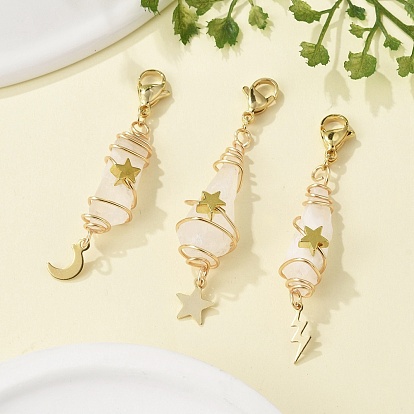 Подвесные украшения из гальванизированного натурального кварцевого кристалла в виде проволоки, с подвесками в виде луны, звезд и молний из нержавеющей стали и застежками-лобстерами