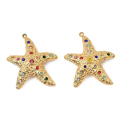 304 подвески из нержавеющей стали, со стразами, морская звезда, без свинца и без кадмия, ионное покрытие (ip)