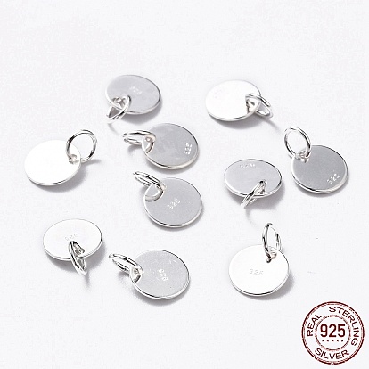 925 Sterling Silver Pendants, Flat Round Charms, with 925 Stamp