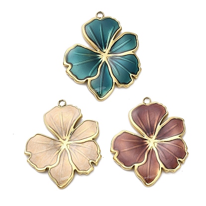 304 подвески из нержавеющей стали, цветок, с эмалью, реальный 18 k позолоченный, ионное покрытие (ip)