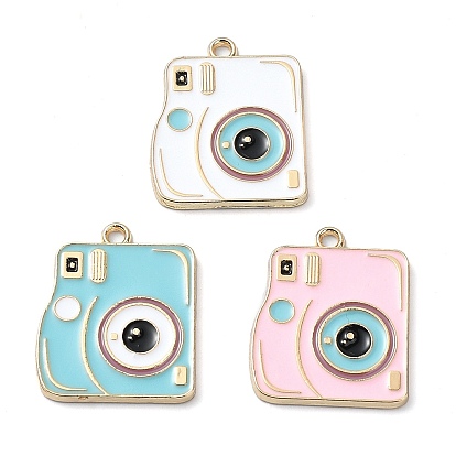 Rack Plating Alloy Enamel Pendants, Nickel Free, Camera Charm, Golden