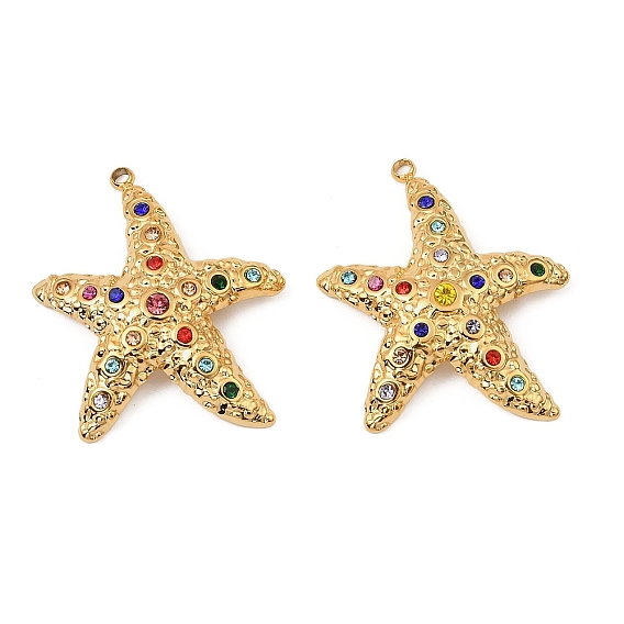 304 подвески из нержавеющей стали, со стразами, морская звезда, без свинца и без кадмия, ионное покрытие (ip)