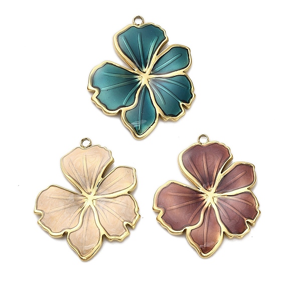 304 подвески из нержавеющей стали, цветок, с эмалью, реальный 18 k позолоченный, ионное покрытие (ip)