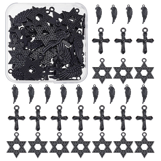 48Pcs 3 Style Alloy Pendants, Star & Wing & Cross