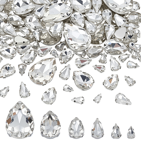 120Шитье со стразами, многожильных ссылки, стекло горный хрусталь, с латунными зубцами в платиновых тонах, слеза